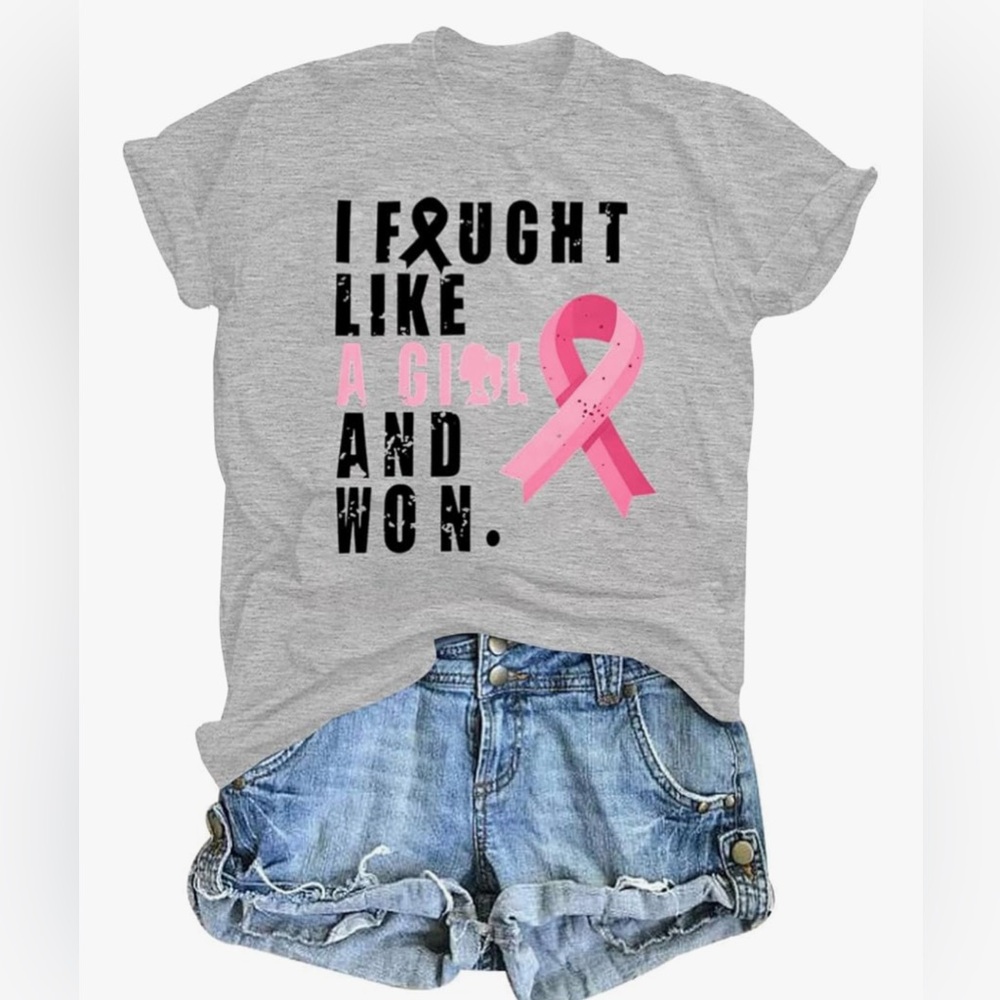Gray and Pink Women's Shirt - I Fought Like a Girl and Won